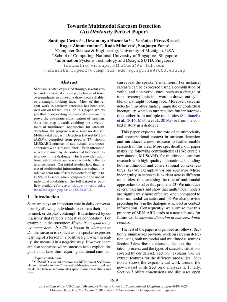 MUStARD: Multimodal Sarcasm Dataset | PDF | Sampling (Statistics)