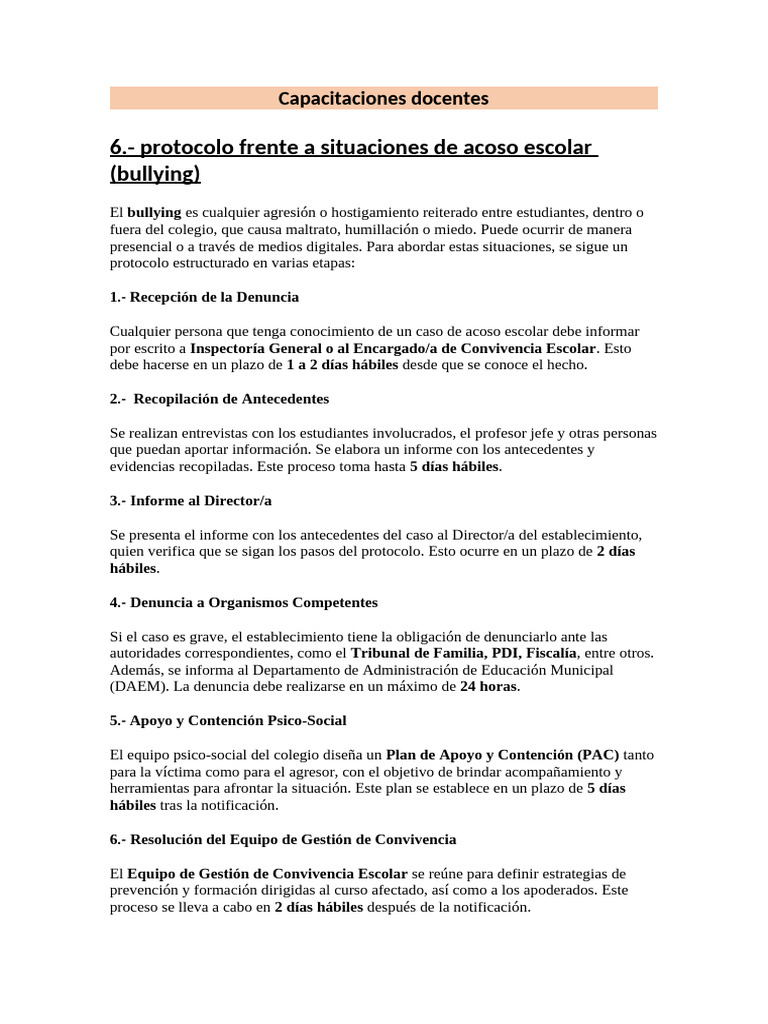 Protocolo de Acoso Escolar y Maltrato | PDF | Abuso infantil