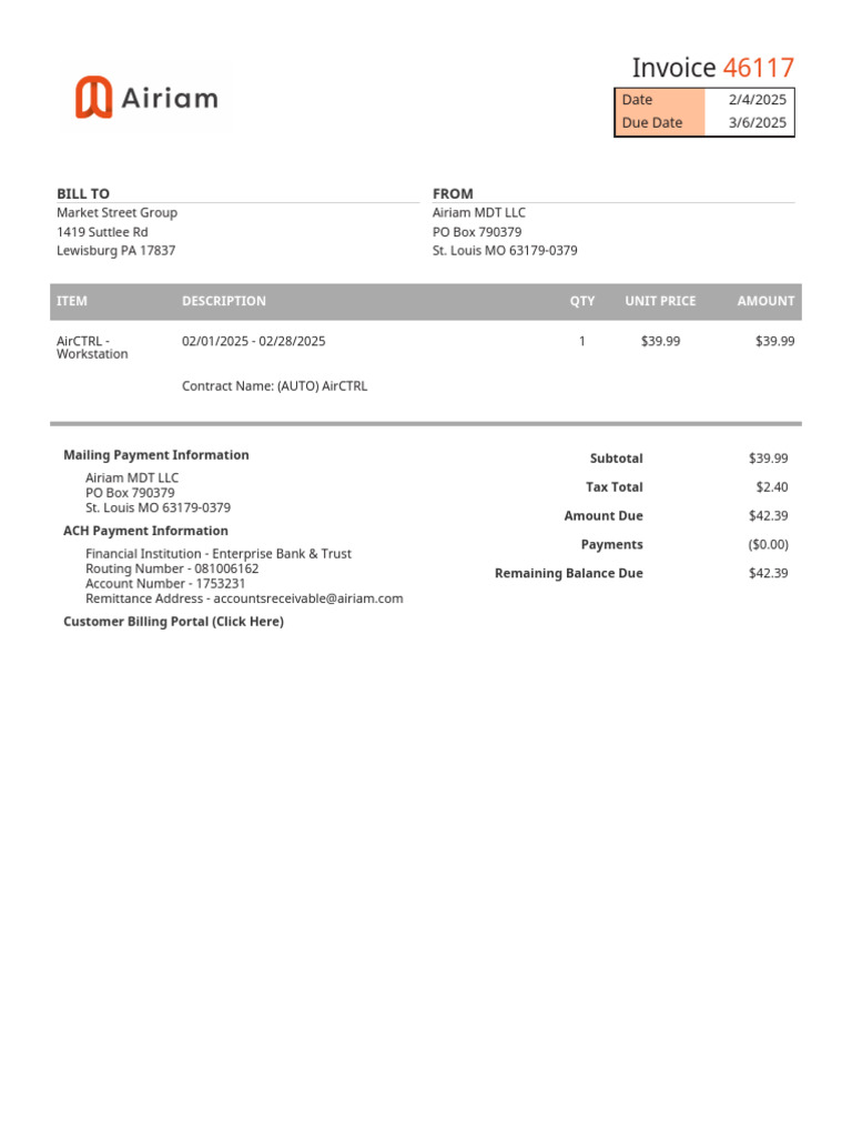 Invoice 46117 for AirCTRL Workstation | PDF