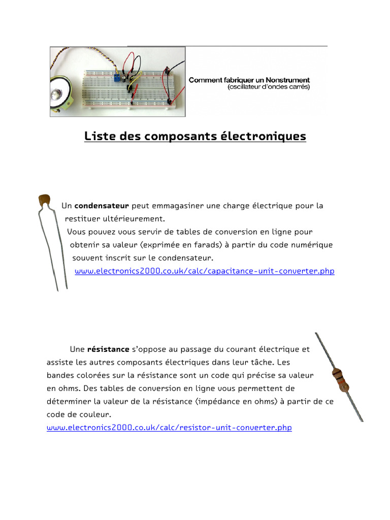 Composants électroniques essentiels et usage | PDF | Condensateur ...