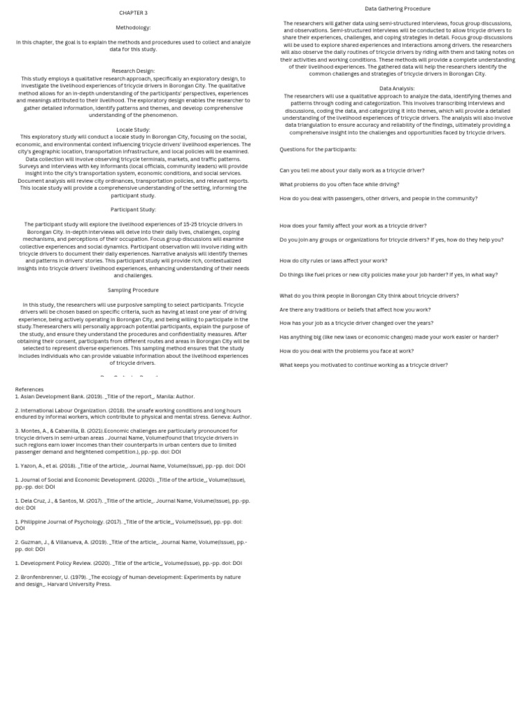 An Exploratory Study On Tricycle Drivers' Livelihood Experiences in ...