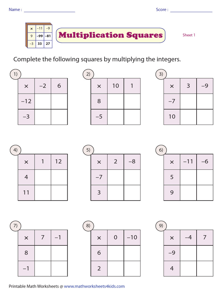 Multiplication Squares Worksheet | PDF | Multiplication | Mathematics