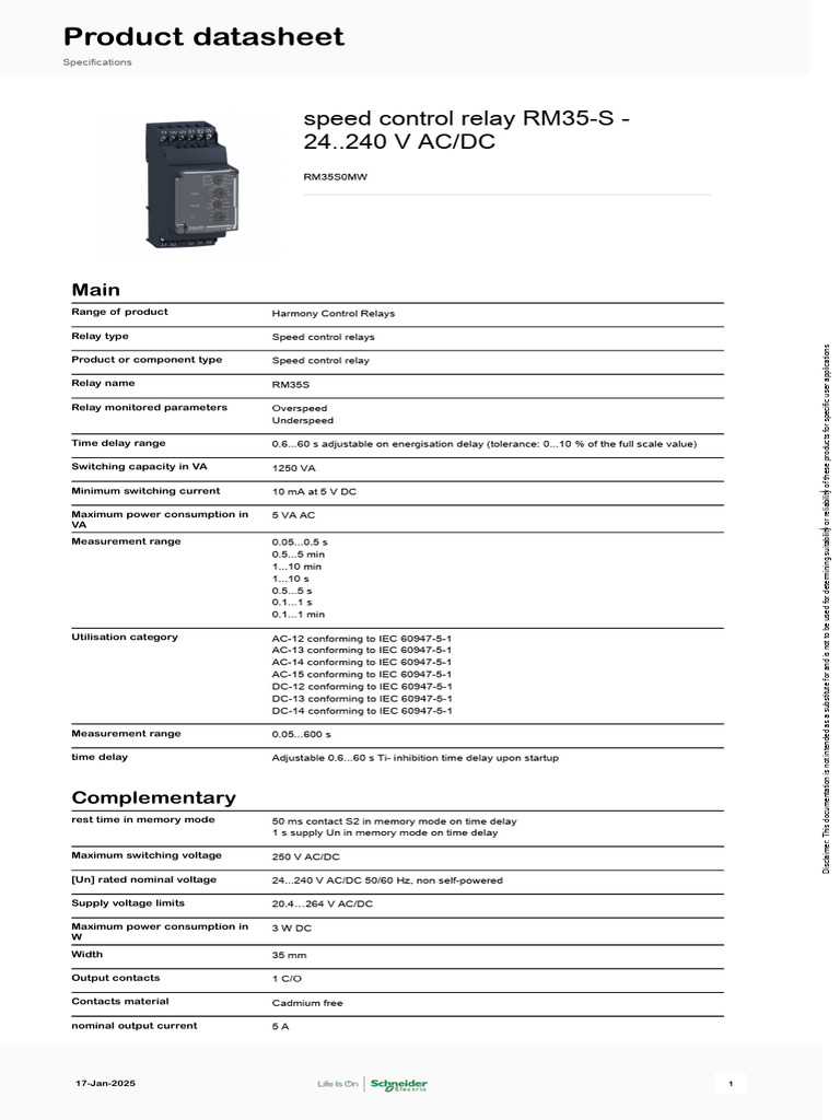 RM35-S Speed Control Relay Specs | PDF | Relay | Bipolar Junction ...