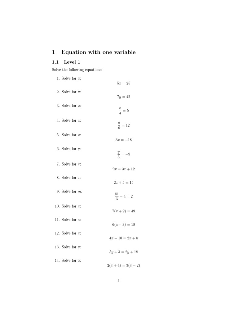 Solving Linear Equations Worksheets | PDF | Equations | Mathematical ...