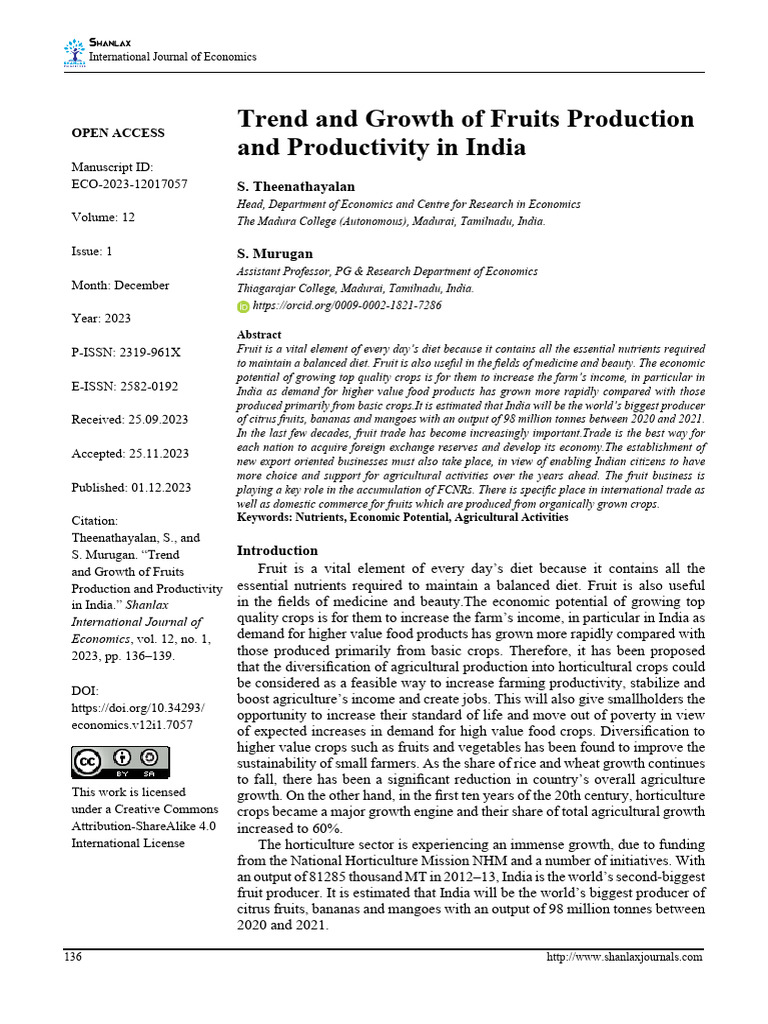 Trends in India's Fruit Production Growth | PDF | Agriculture | Crops