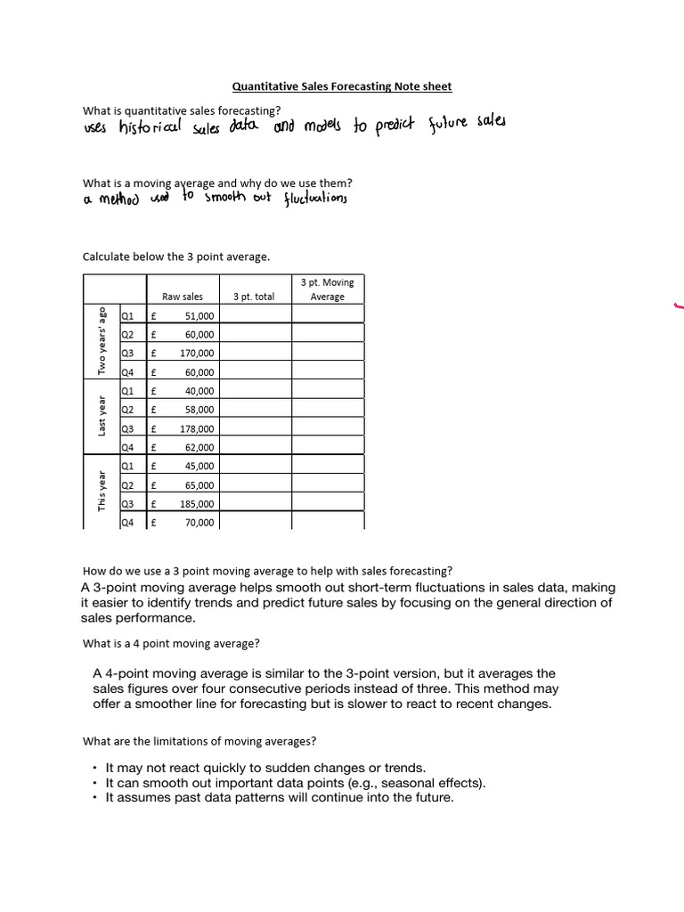 2022 3.3.1 Quantitative Sales Forecasting Note Sheet | PDF ...