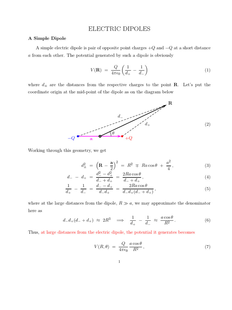 Electric Dipole Moment and Potential | PDF | Dipole | Torque