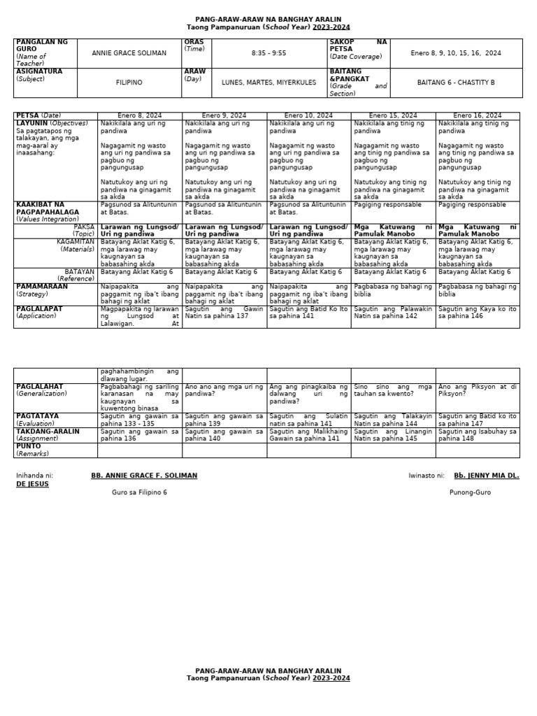 Filipino B - Jan To Apr | PDF