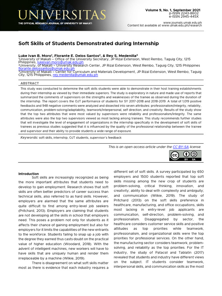 Soft Skills in Student Internships Analysis | PDF | Skill | Academic Degree