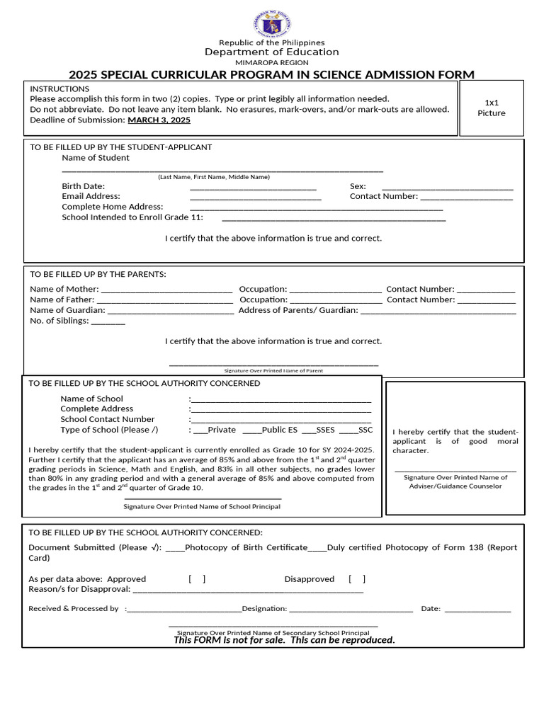 2025 STEM Admission Form Instructions | PDF