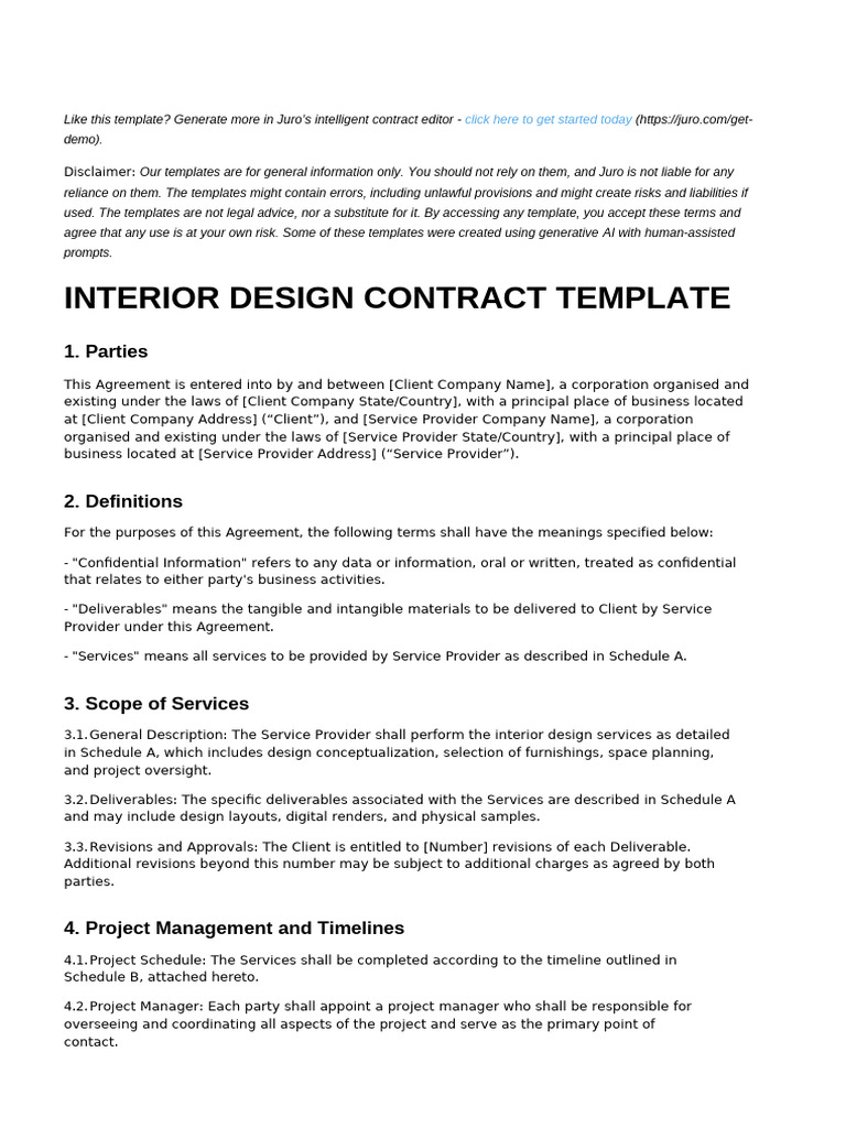 Juro Interior Design Contract Template | PDF | Indemnity | Justice