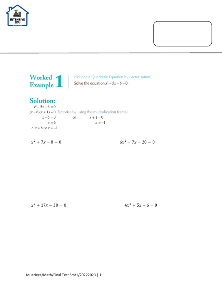 Grade 9 Math Final Test Guide | PDF | Quadratic Equation | Mathematics