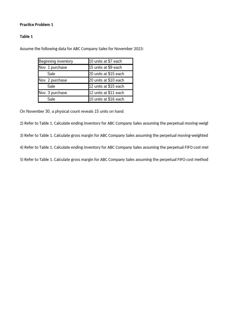 Inventory Valuation Methods Practice | PDF | Cost Of Goods Sold ...