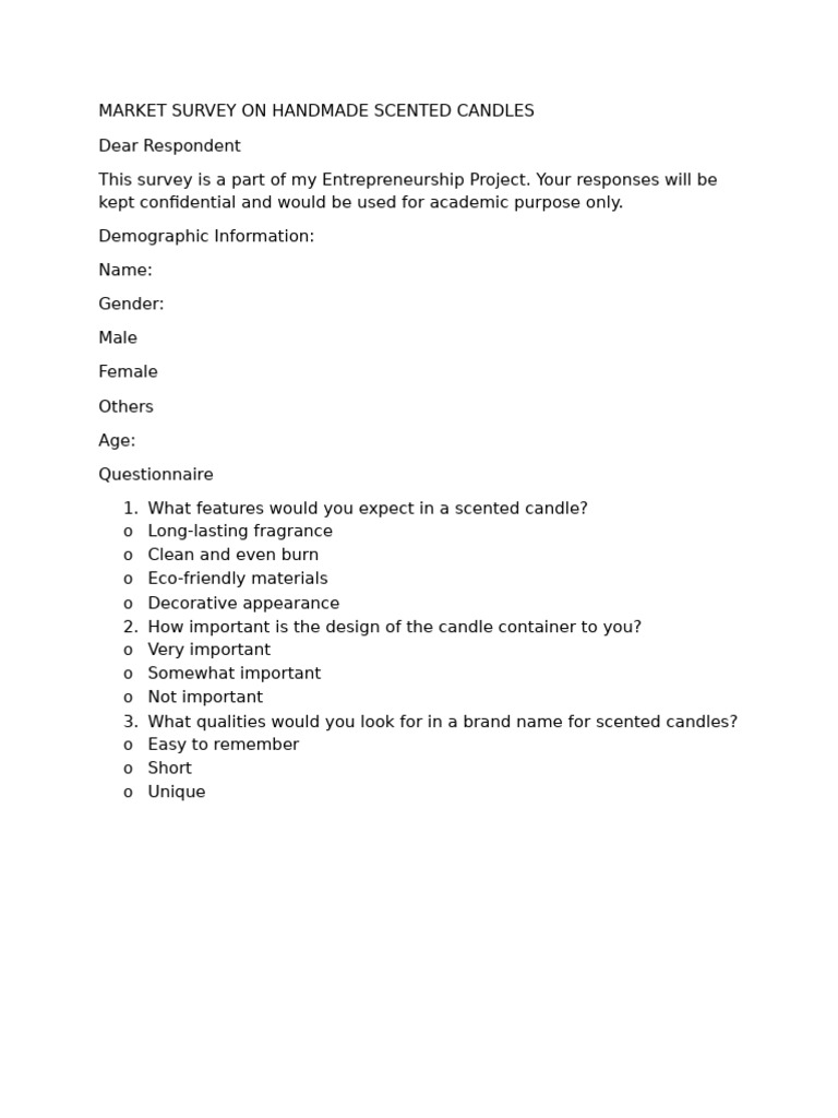 Handmade Scented Candle Market Survey | PDF