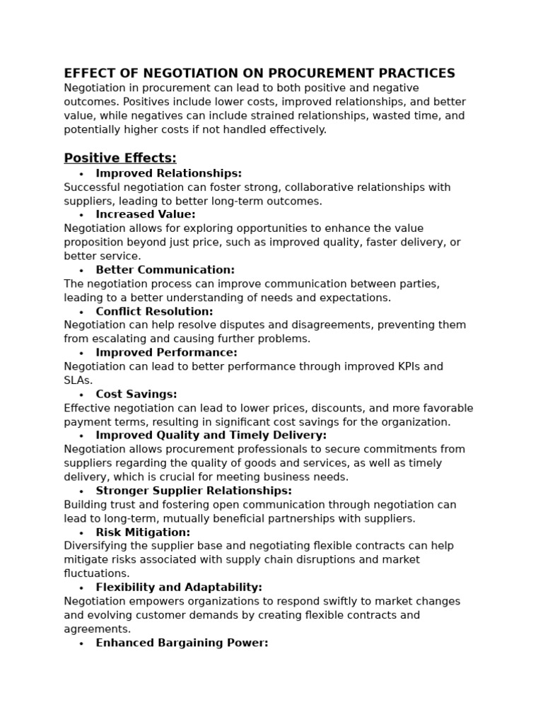 Impact of Negotiation on Procurement | PDF | Negotiation | Procurement