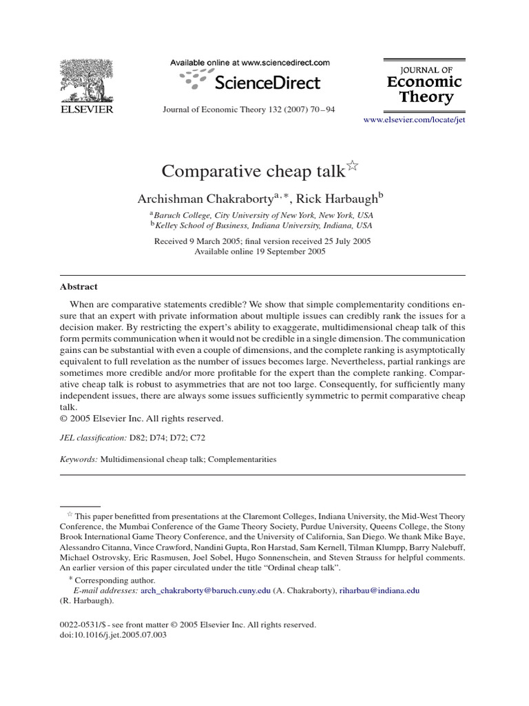 Credibility of Comparative Cheap Talk | PDF | Mathematics