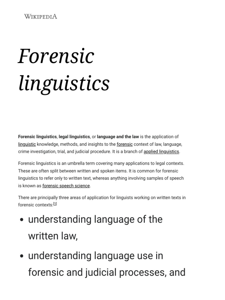 Forensic Linguistics - Wikipedia | PDF | Linguistics | Human Communication