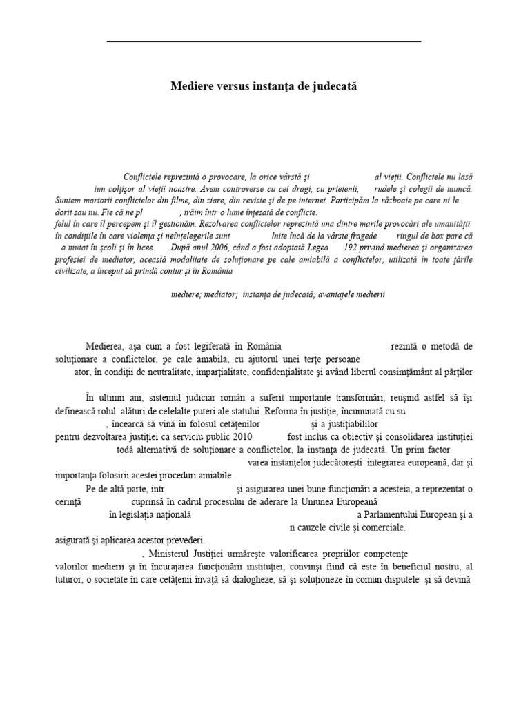 Mediere Versus Instanta de Judecata - Petronela Stroghin | PDF