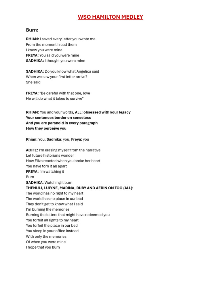 "Emotional Themes in 'Burn' Lyrics" | PDF | Hamilton (Musical ...