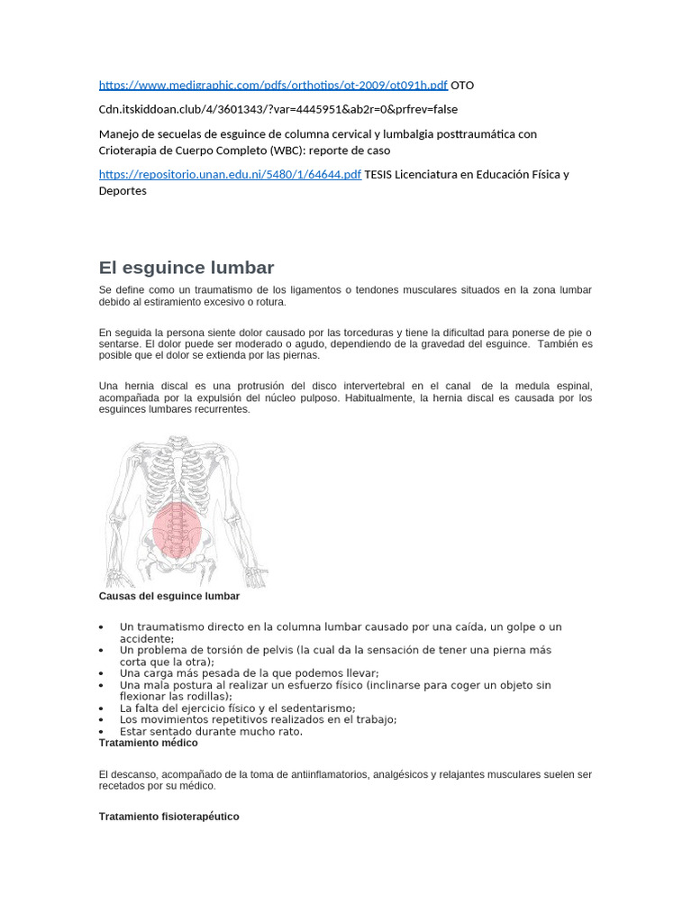 Manejo de Esguince Lumbar y Lumbalgia | PDF | Dolor lumbar | La columna ...