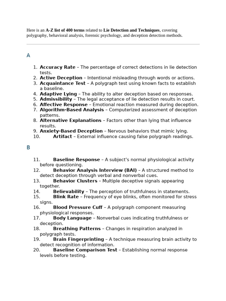 A-Z Guide to Lie Detection Terms | PDF | Deception | Lie