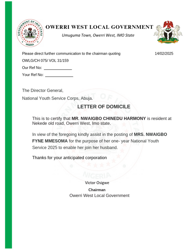 Owerri West Local Government Identification Letter | PDF