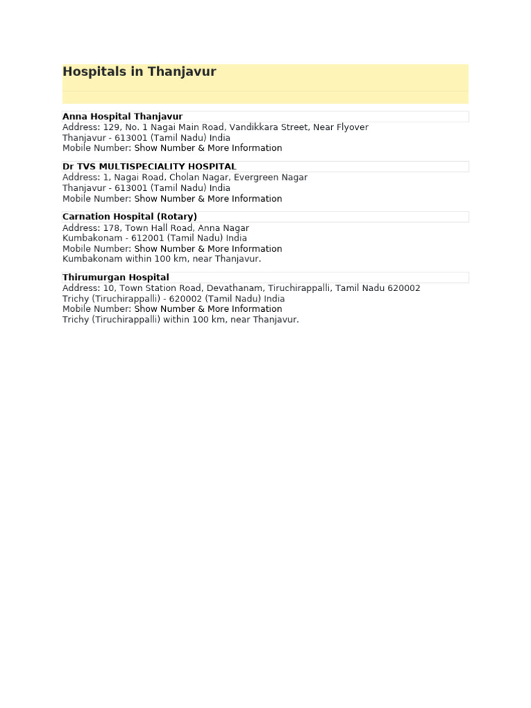 Thanjavur Hospital Directory | PDF