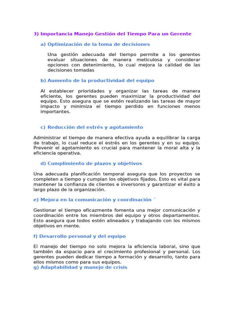 3) Importancia Manejo Gestión Del Tiempo para Un Gerente | PDF