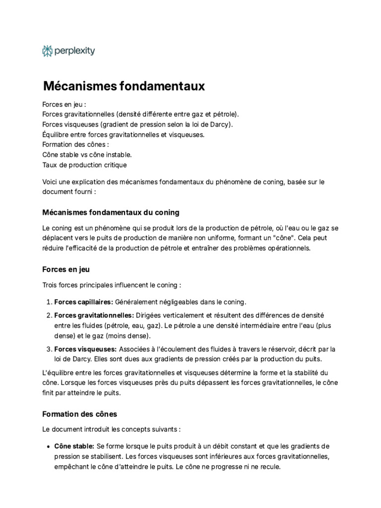 Mécanismes du Coning en Production Pétrolière | PDF | Pression | Pétrole