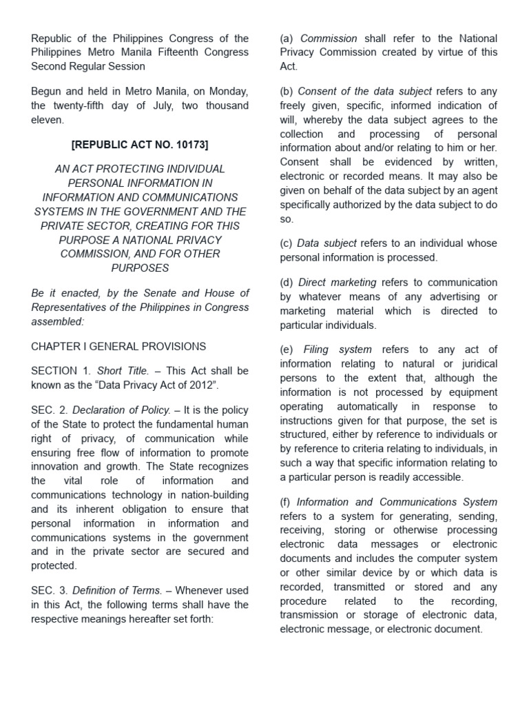 RA 10173 | PDF | Information | Privacy
