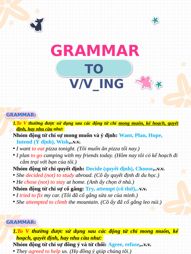 Grammar: TO V/V - Ing | PDF
