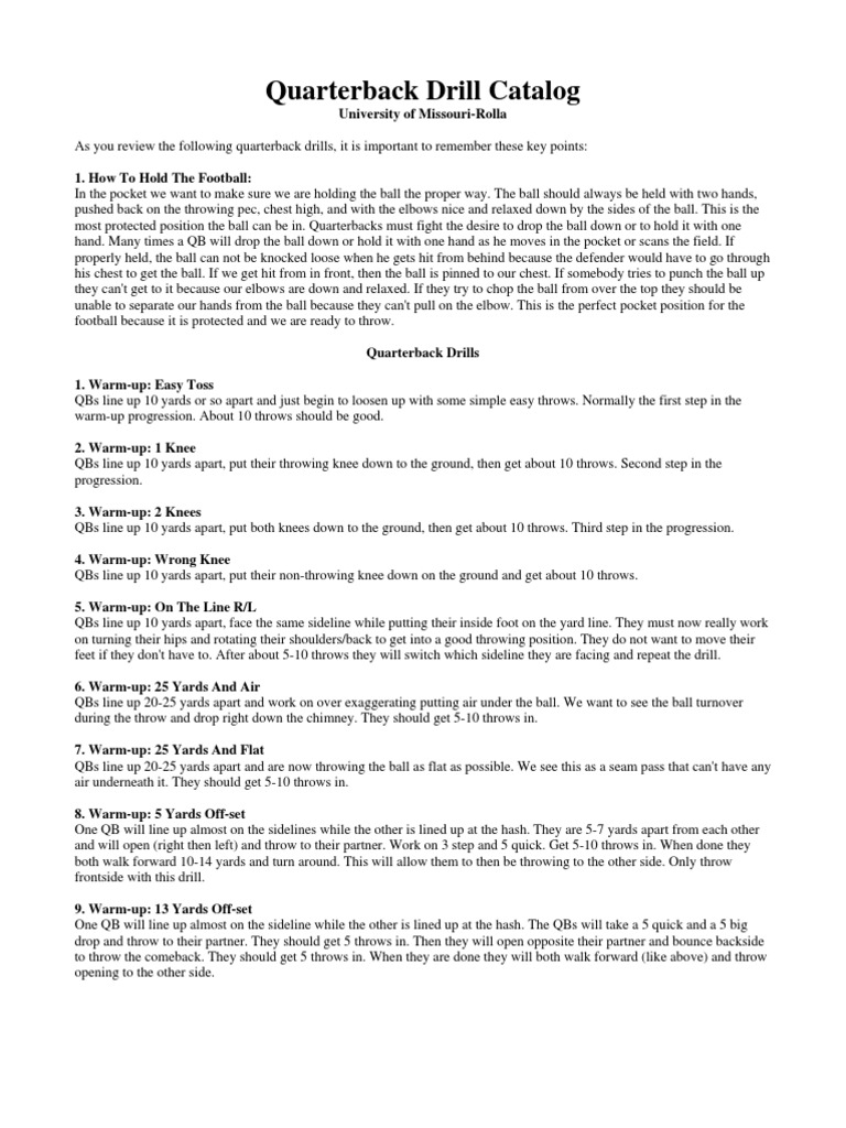 UMR QB Drill Catalog PDF Quarterback Team Sports