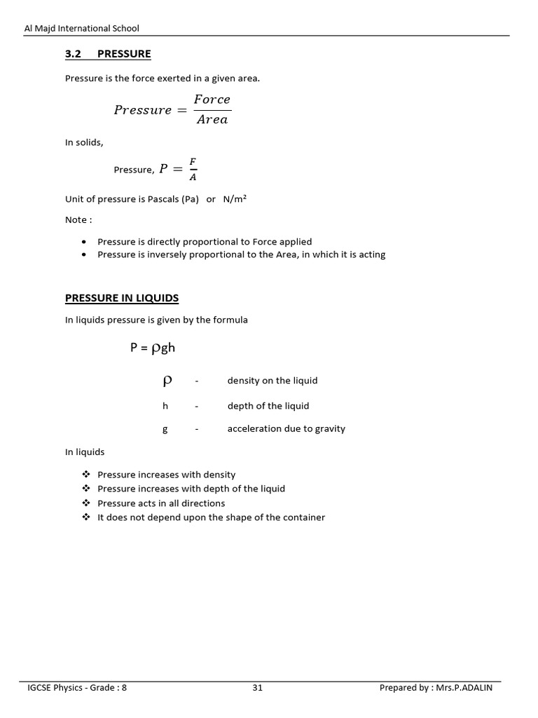 IGCSE Physics: Understanding Pressure | PDF