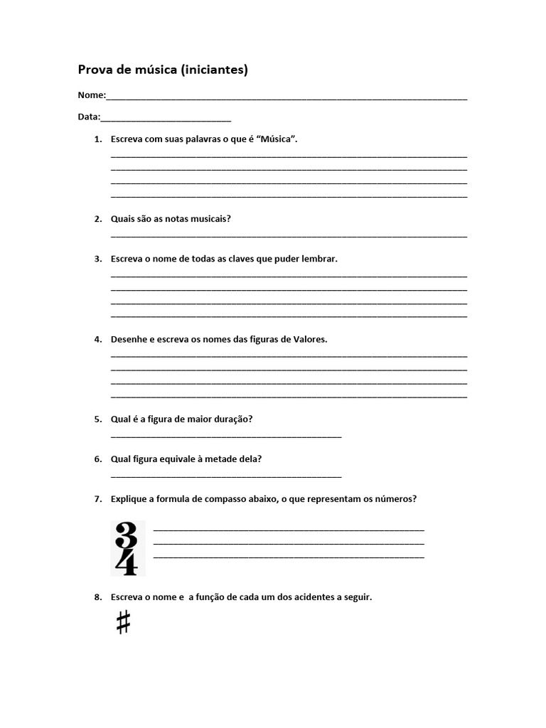 Prova de Música para Iniciantes | PDF