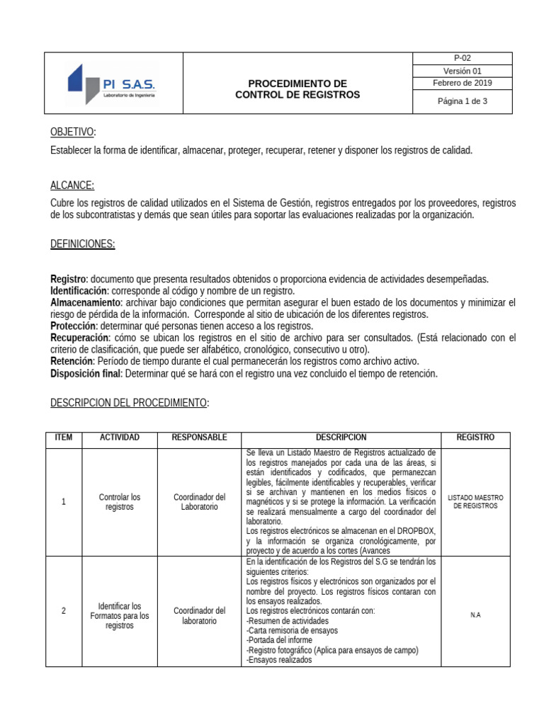 Control de Registros de Calidad P-02 | PDF | Archivo de computadora ...