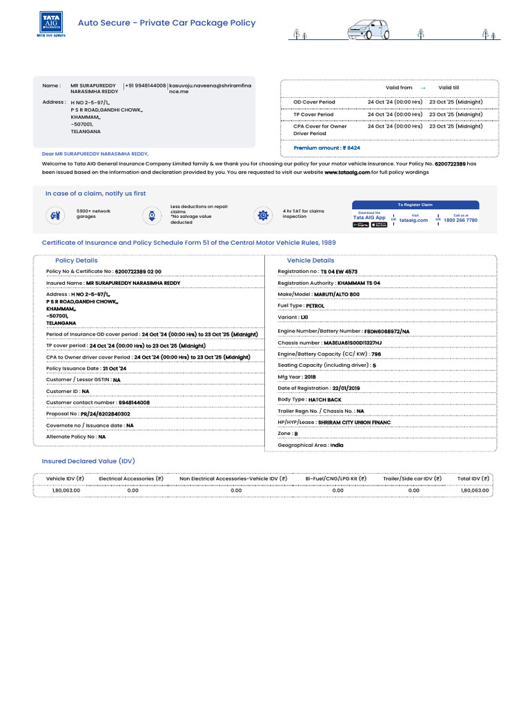 Auto Secure - Private Car Package Policy: in Case of A Claim, Notify Us ...