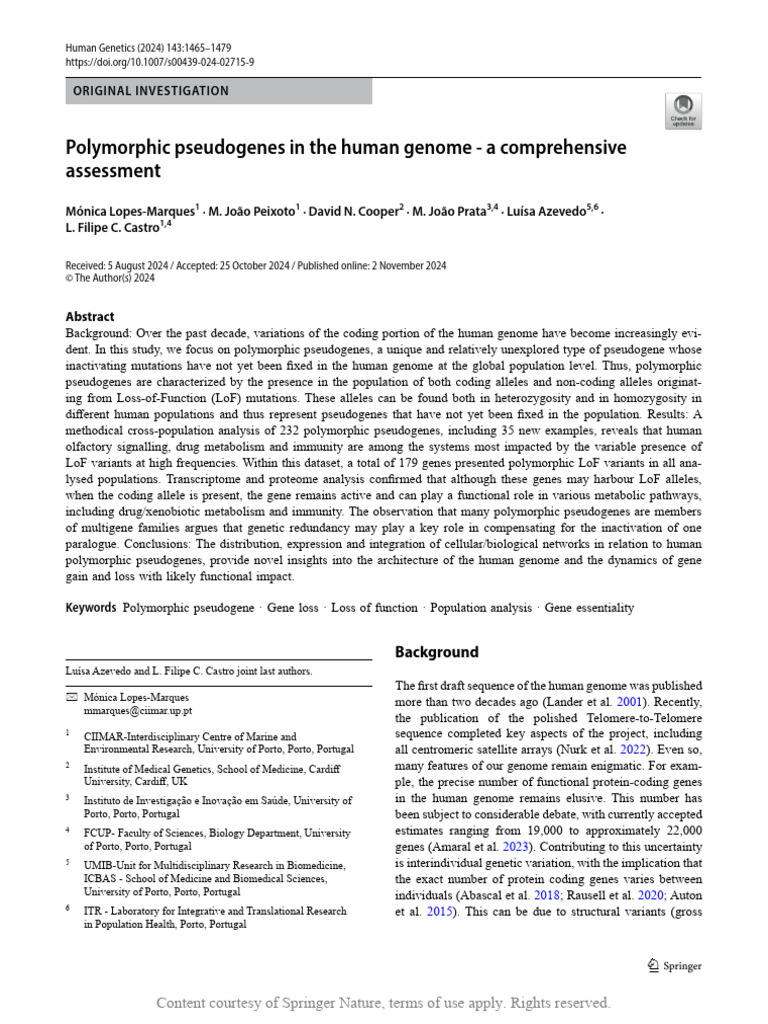 Polymorphic Pseudogenes in Humans | PDF | Gene | Human Genome