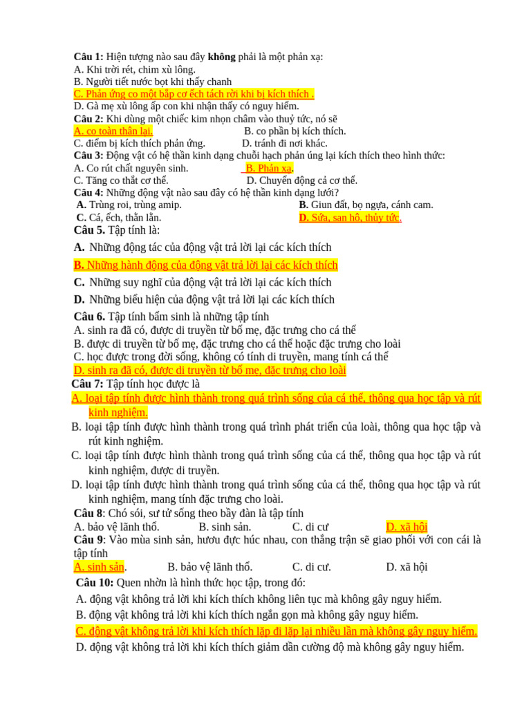 ÔN TẬP SINH 11 GK2 | PDF
