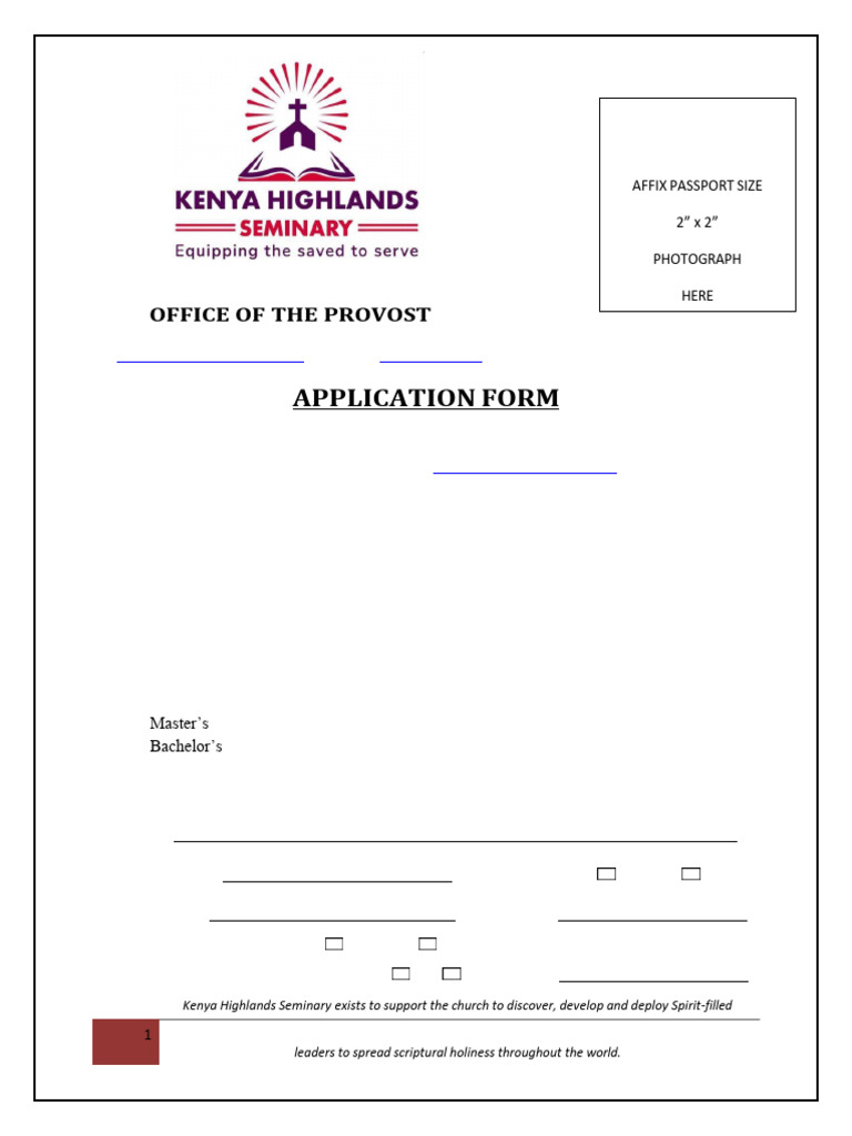 Kenya Highlands Seminary Application Guide | PDF | Academic Degree