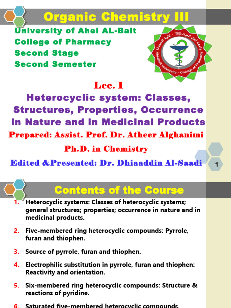Lec. 1 Heterocyclic System | PDF | Aromaticity | Heterocyclic Compound