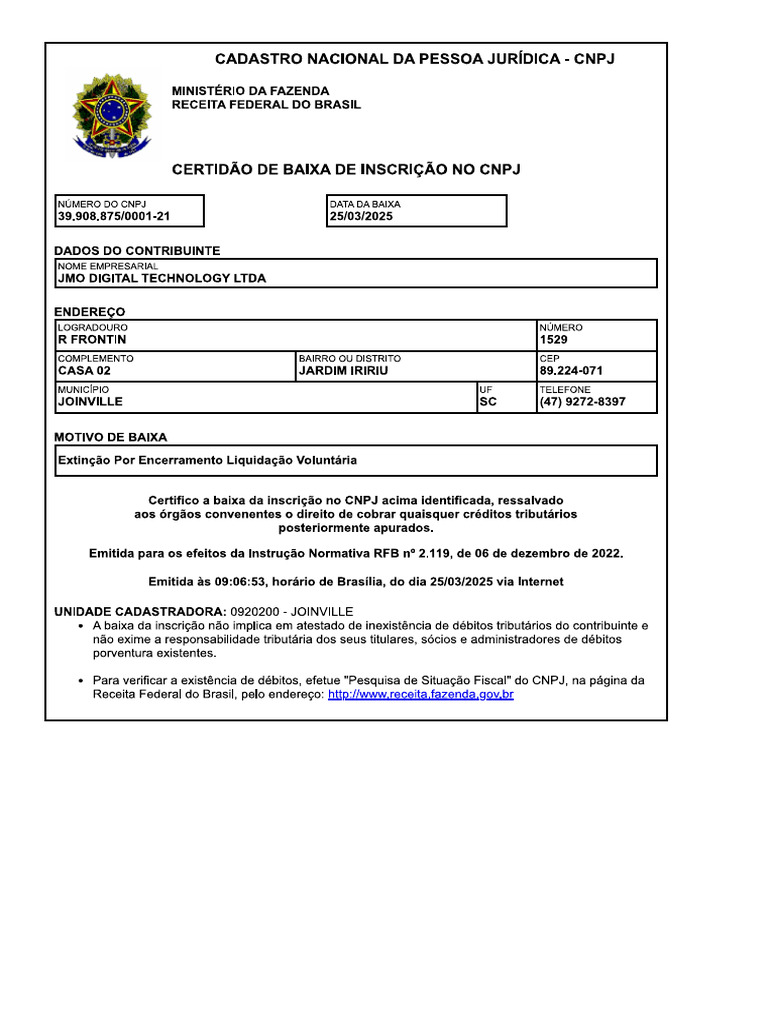 Certidão de Baixa | PDF