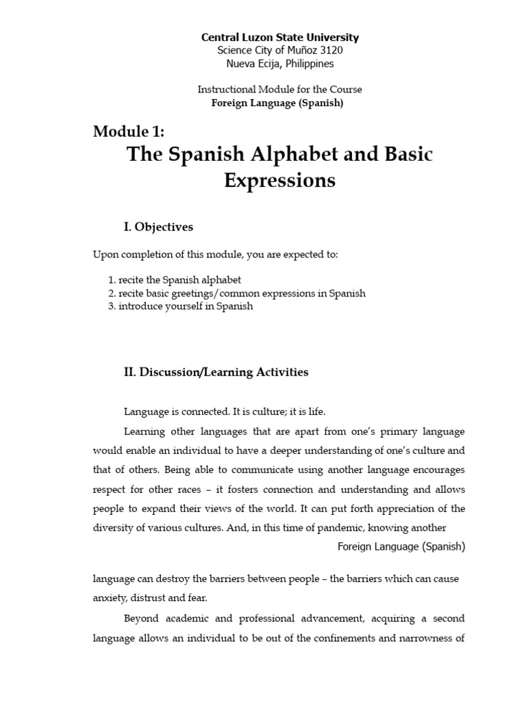 Buenas Noches: Spanish Basics Module | PDF | Spanish Language | Linguistics