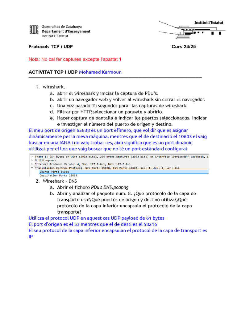 RA4 - PTCP I UDP Mohamed Karmoun | PDF | Protocolo de Control de ...