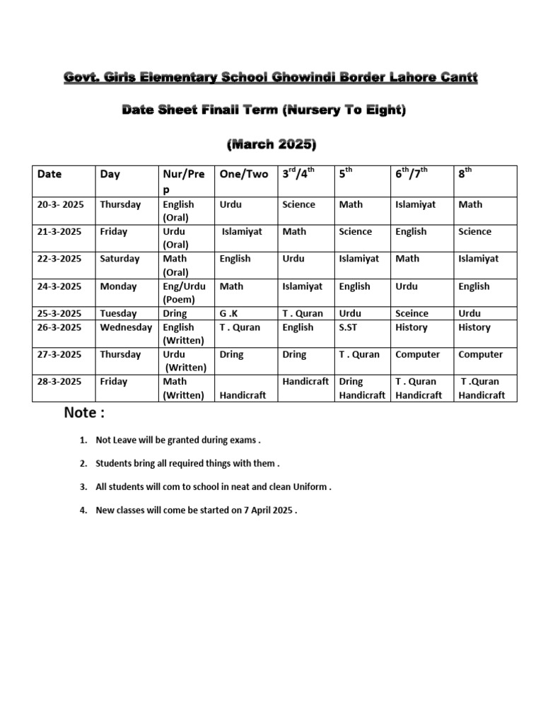 2025 Exam Schedule and Guidelines | PDF