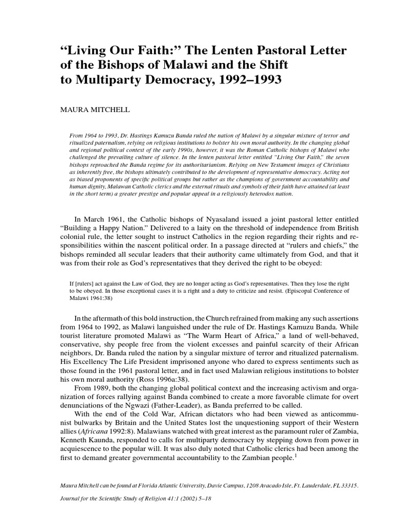 Malawi Bishops' Role in Democracy Shift | PDF | Catholic Social ...