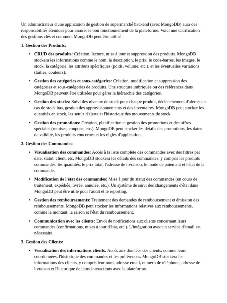 Gestion efficace d'un supermarché avec MongoDB | PDF | MongoDB | Stock