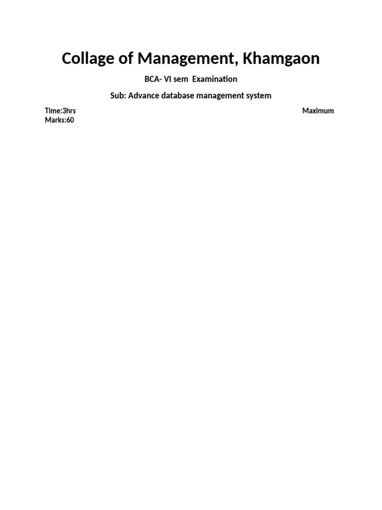 BCA VI Sem Exam: Advanced DBMS Guide | PDF