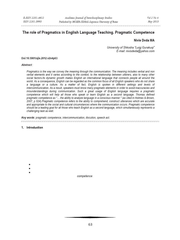 Pragmatic Competence in ESL Teaching | PDF | Second Language ...