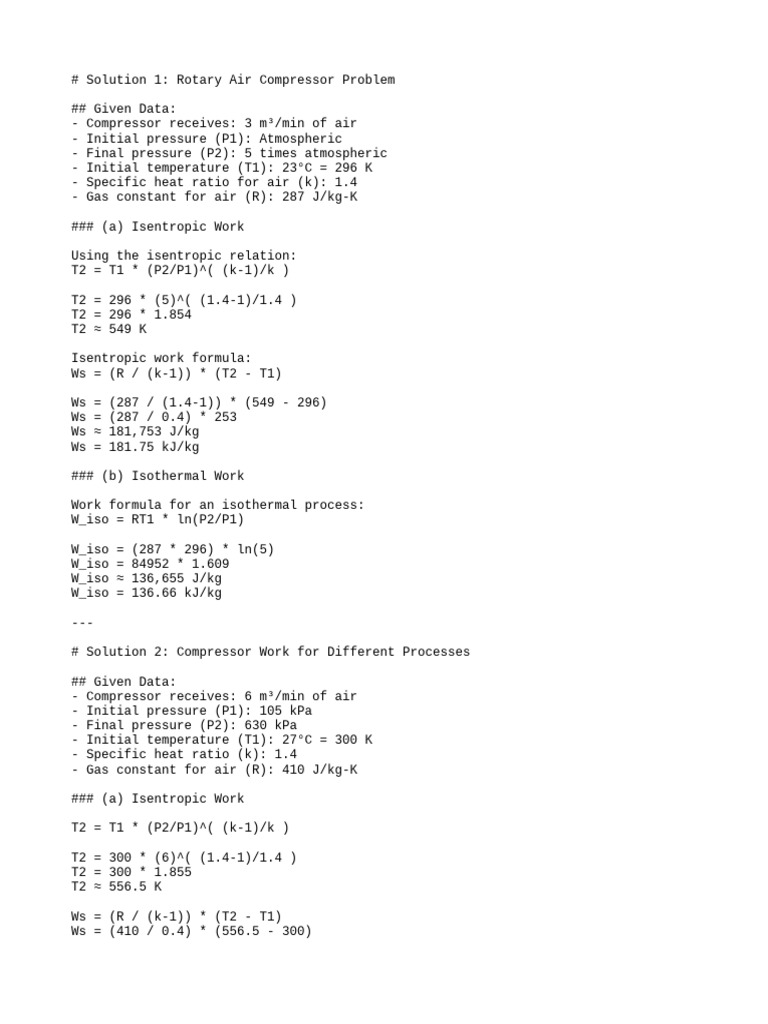 Compressor Work Calculations Explained | PDF
