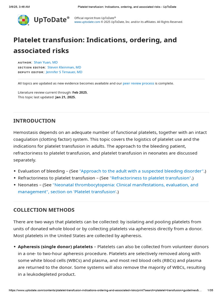 2025 Platelet Transfusion Guidelines | PDF | Platelet | Blood Donation